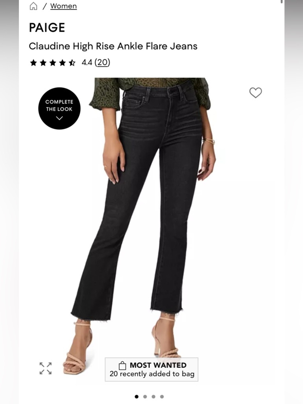 PAIGE Claudine High Rise Ankle Flare Jeans - Black SZ 29